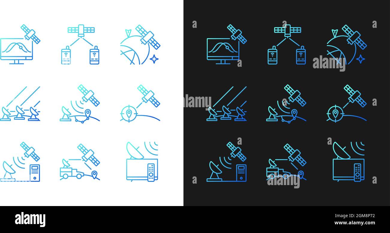 Artificial satellites gradient icons set for dark and light mode Stock Vector