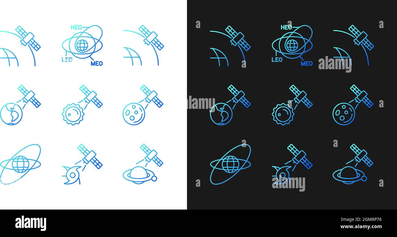 Satellites functions gradient icons set for dark and light mode Stock Vector