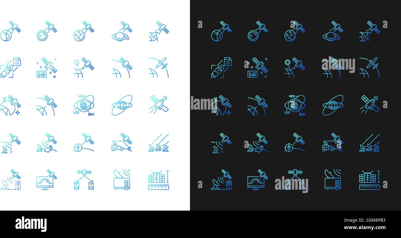 Satellites types gradient icons set for dark and light mode Stock Vector