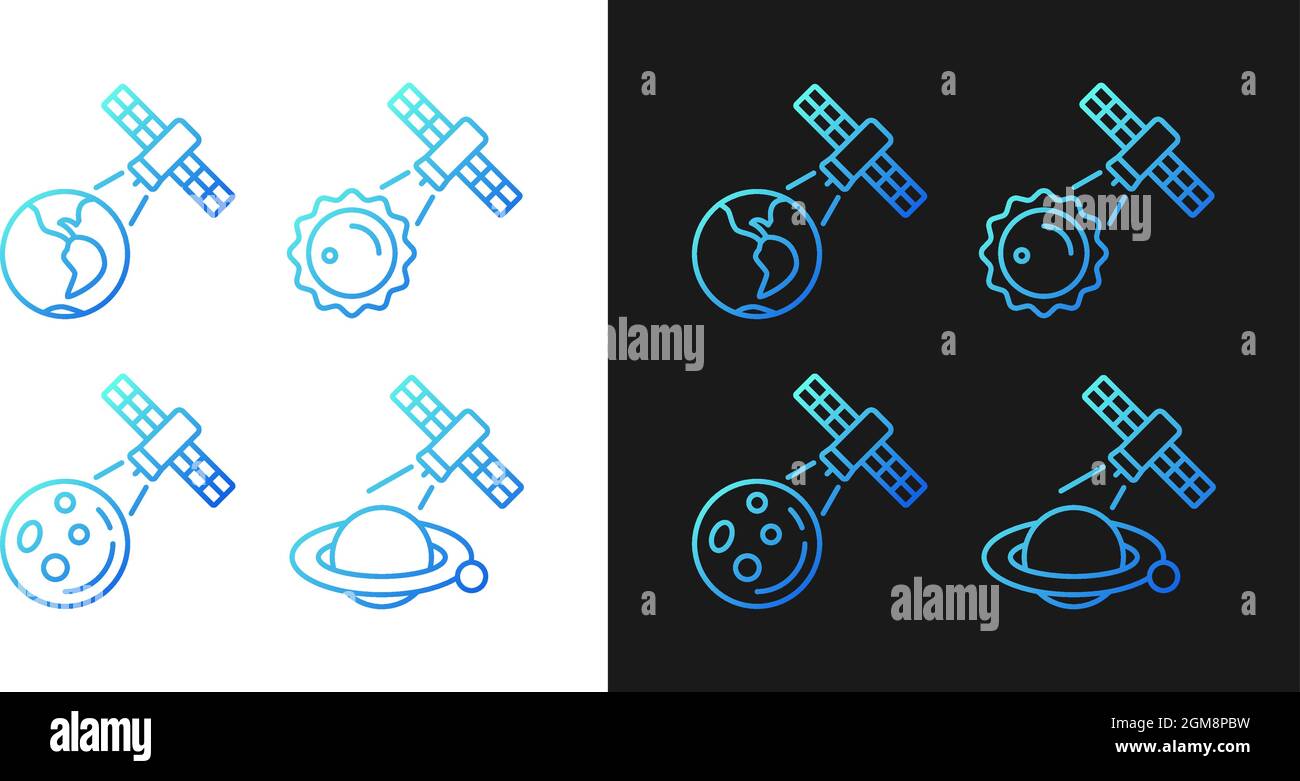 Celestial bodies observation gradient icons set for dark and light mode ...