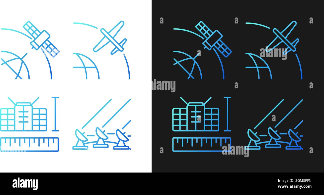 Satellite technologies gradient icons set for dark and light mode Stock Vector