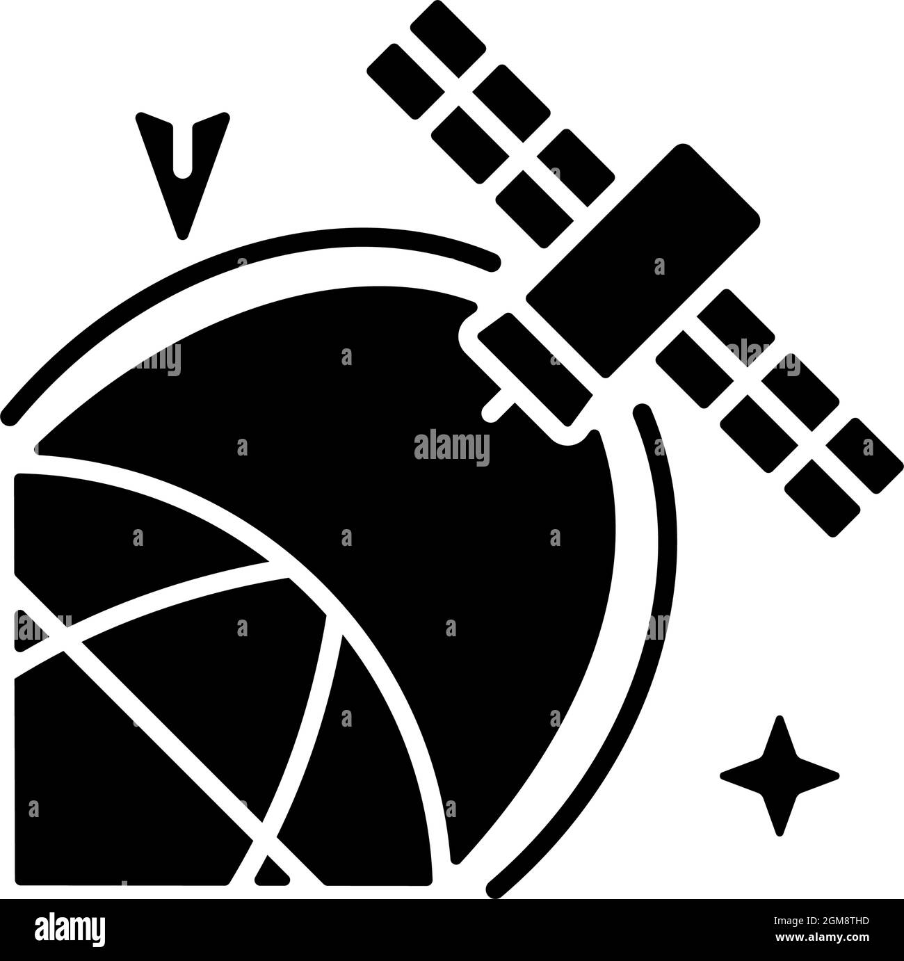 Satellite location in space black glyph icon Stock Vector