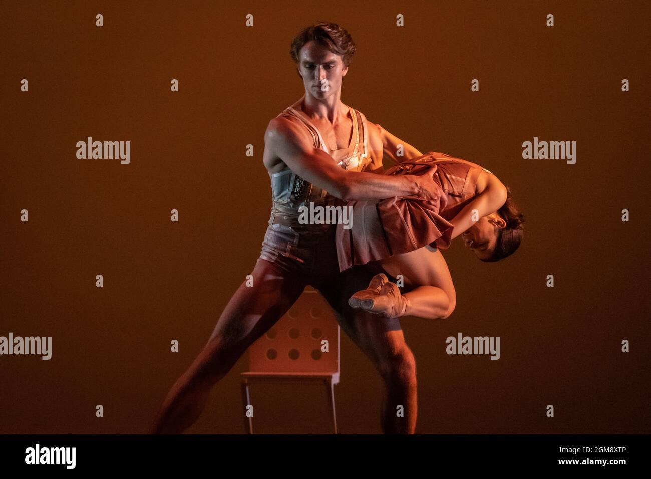 Ukrainian Ballet Gala at Sadler’s Wells. Premiere of Ludovic Ondiviela’s System A/I, a piece in which dancers ponder “the consequences of a scenario in which artificial intelligence has replaced human connection and what that could mean for our emotional lives”. Ukrainian dancers from American Ballet Theatre, Wiener Staatsballett, Lithuanian National Ballet and Toulouse Ballet du Capitole join with stars from The Royal Ballet and English National Ballet. Curated by the Ukrainian dancer (and former Royal Ballet star) Ivan Putrov and British-Ukrainian theatre director Olga Danylyu. London, UK. Stock Photo