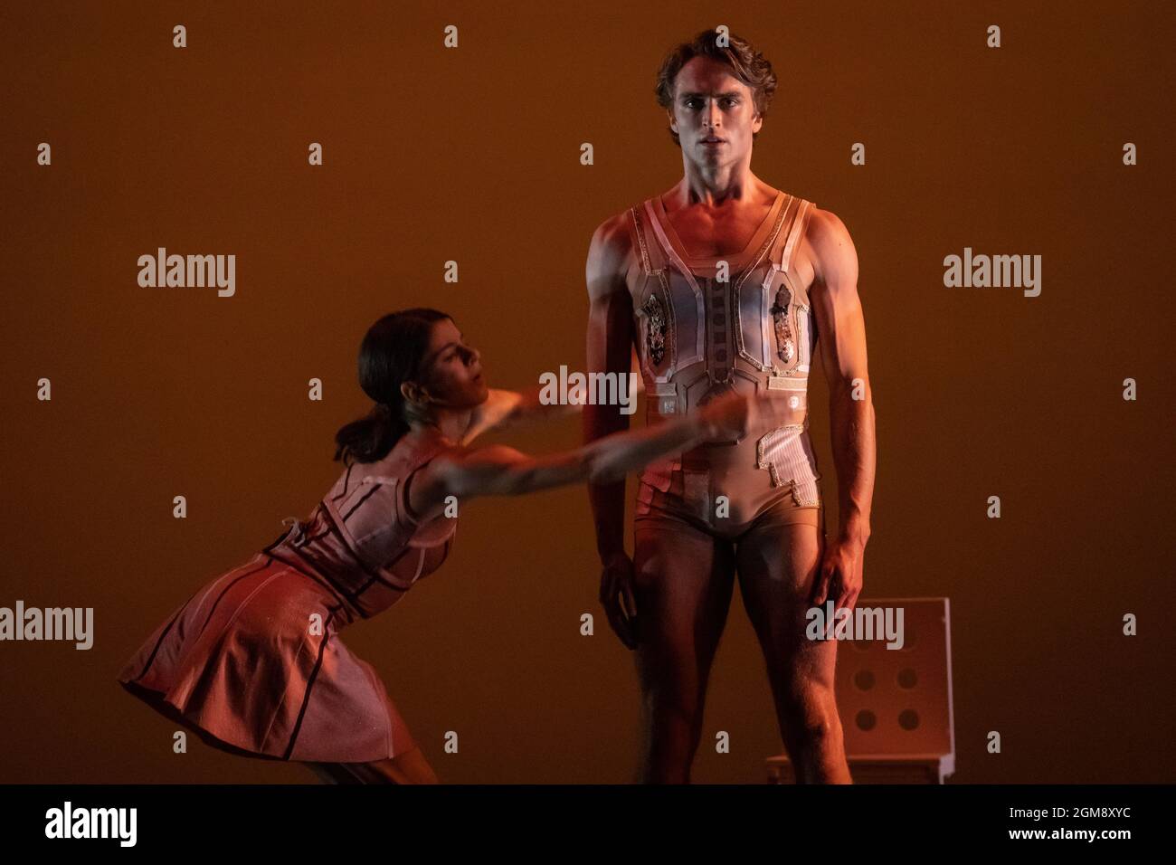 Ukrainian Ballet Gala at Sadler’s Wells. Premiere of Ludovic Ondiviela’s System A/I, a piece in which dancers ponder “the consequences of a scenario in which artificial intelligence has replaced human connection and what that could mean for our emotional lives”. Ukrainian dancers from American Ballet Theatre, Wiener Staatsballett, Lithuanian National Ballet and Toulouse Ballet du Capitole join with stars from The Royal Ballet and English National Ballet. Curated by the Ukrainian dancer (and former Royal Ballet star) Ivan Putrov and British-Ukrainian theatre director Olga Danylyu. London, UK. Stock Photo