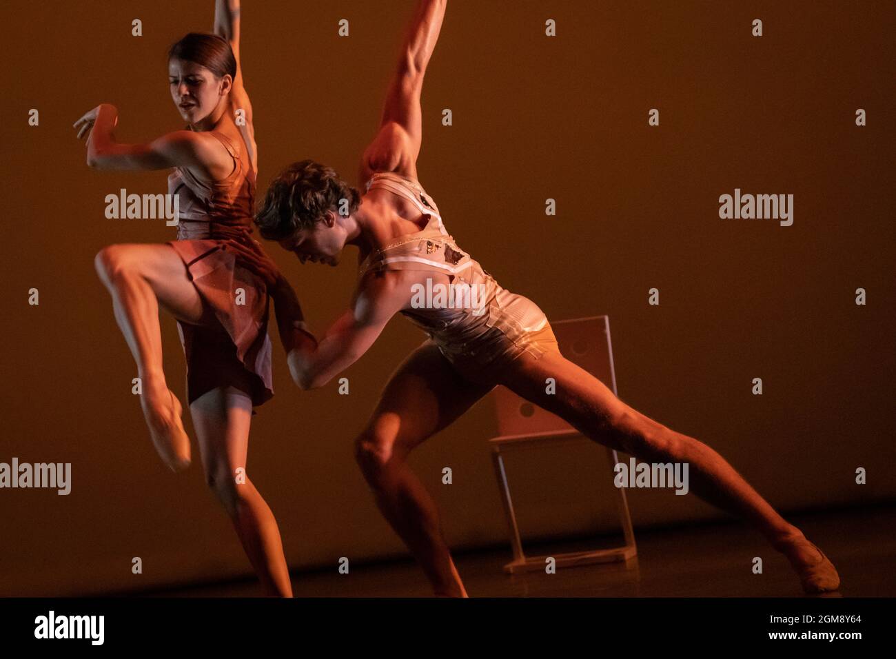 Ukrainian Ballet Gala at Sadler’s Wells. Premiere of Ludovic Ondiviela’s System A/I, a piece in which dancers ponder “the consequences of a scenario in which artificial intelligence has replaced human connection and what that could mean for our emotional lives”. Ukrainian dancers from American Ballet Theatre, Wiener Staatsballett, Lithuanian National Ballet and Toulouse Ballet du Capitole join with stars from The Royal Ballet and English National Ballet. Curated by the Ukrainian dancer (and former Royal Ballet star) Ivan Putrov and British-Ukrainian theatre director Olga Danylyu. London, UK. Stock Photo