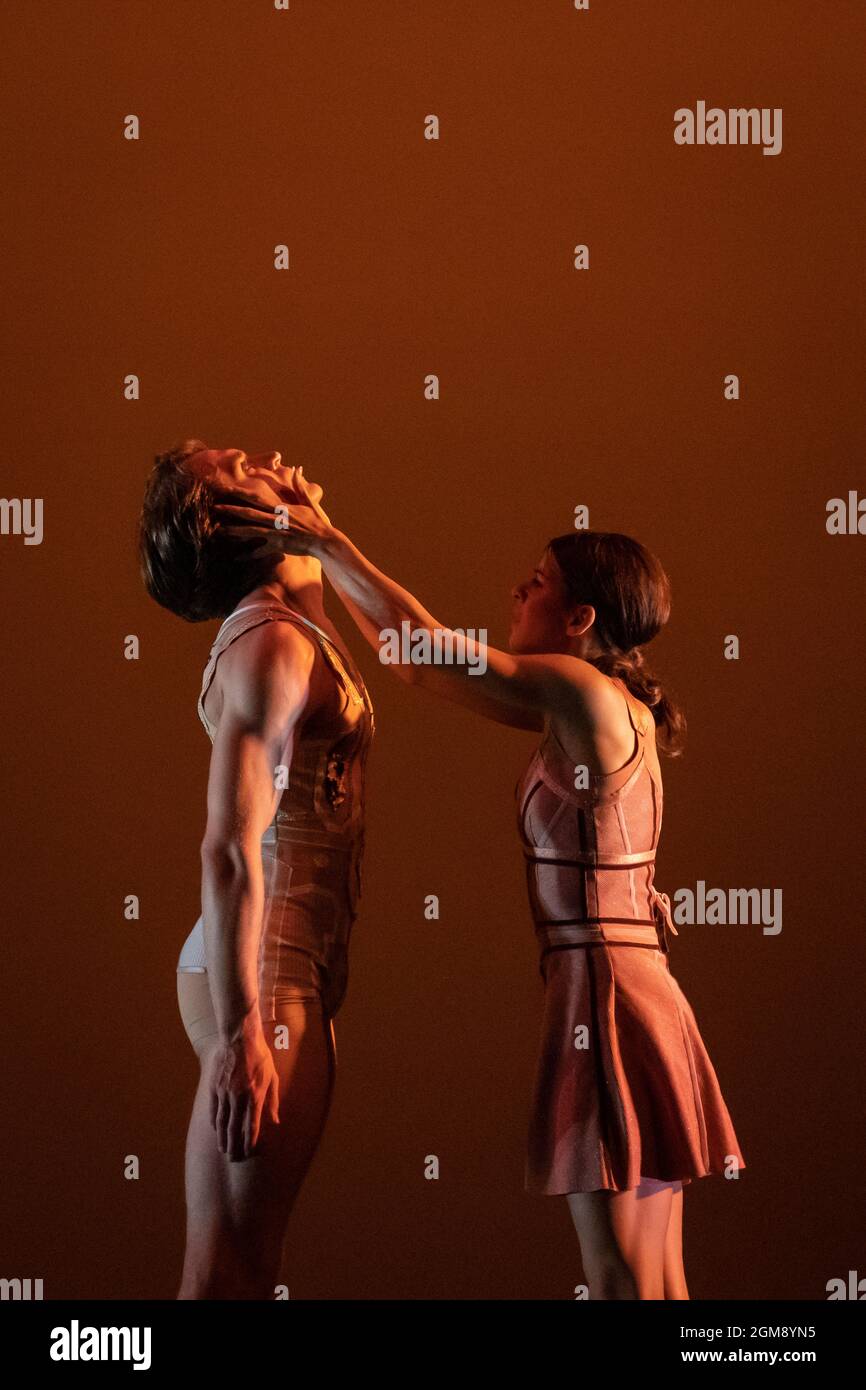 Ukrainian Ballet Gala at Sadler’s Wells. Premiere of Ludovic Ondiviela’s System A/I, a piece in which dancers ponder “the consequences of a scenario in which artificial intelligence has replaced human connection and what that could mean for our emotional lives”. Ukrainian dancers from American Ballet Theatre, Wiener Staatsballett, Lithuanian National Ballet and Toulouse Ballet du Capitole join with stars from The Royal Ballet and English National Ballet. Curated by the Ukrainian dancer (and former Royal Ballet star) Ivan Putrov and British-Ukrainian theatre director Olga Danylyu. London, UK. Stock Photo