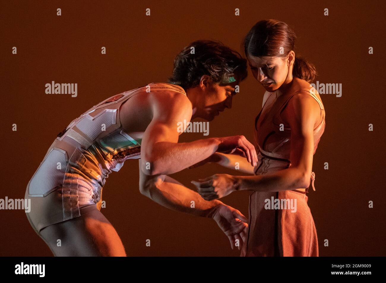 Ukrainian Ballet Gala at Sadler’s Wells. Premiere of Ludovic Ondiviela’s System A/I, a piece in which dancers ponder “the consequences of a scenario in which artificial intelligence has replaced human connection and what that could mean for our emotional lives”. Ukrainian dancers from American Ballet Theatre, Wiener Staatsballett, Lithuanian National Ballet and Toulouse Ballet du Capitole join with stars from The Royal Ballet and English National Ballet. Curated by the Ukrainian dancer (and former Royal Ballet star) Ivan Putrov and British-Ukrainian theatre director Olga Danylyu. London, UK. Stock Photo