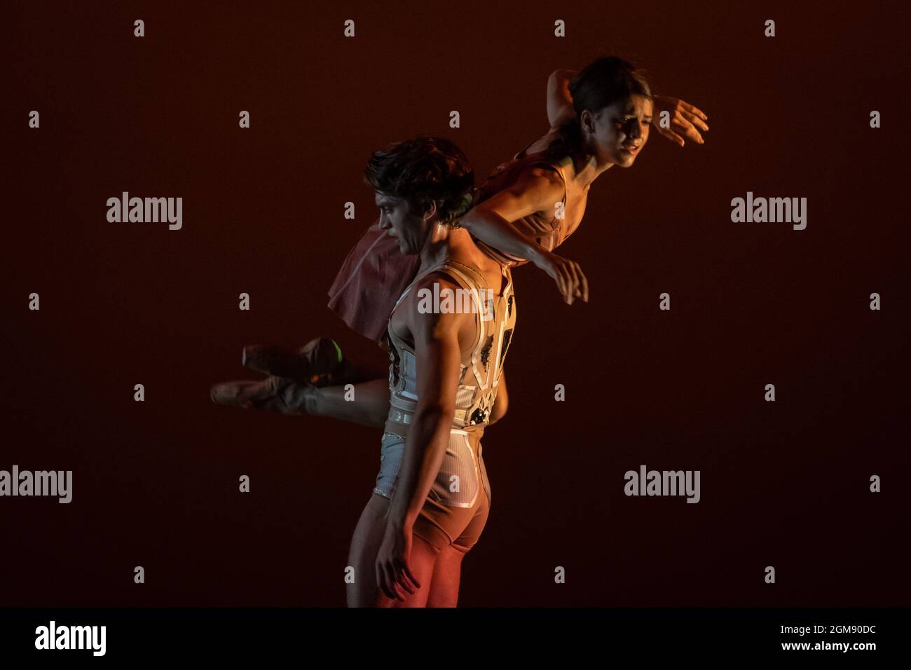 Ukrainian Ballet Gala at Sadler’s Wells. Premiere of Ludovic Ondiviela’s System A/I, a piece in which dancers ponder “the consequences of a scenario in which artificial intelligence has replaced human connection and what that could mean for our emotional lives”. Ukrainian dancers from American Ballet Theatre, Wiener Staatsballett, Lithuanian National Ballet and Toulouse Ballet du Capitole join with stars from The Royal Ballet and English National Ballet. Curated by the Ukrainian dancer (and former Royal Ballet star) Ivan Putrov and British-Ukrainian theatre director Olga Danylyu. London, UK. Stock Photo