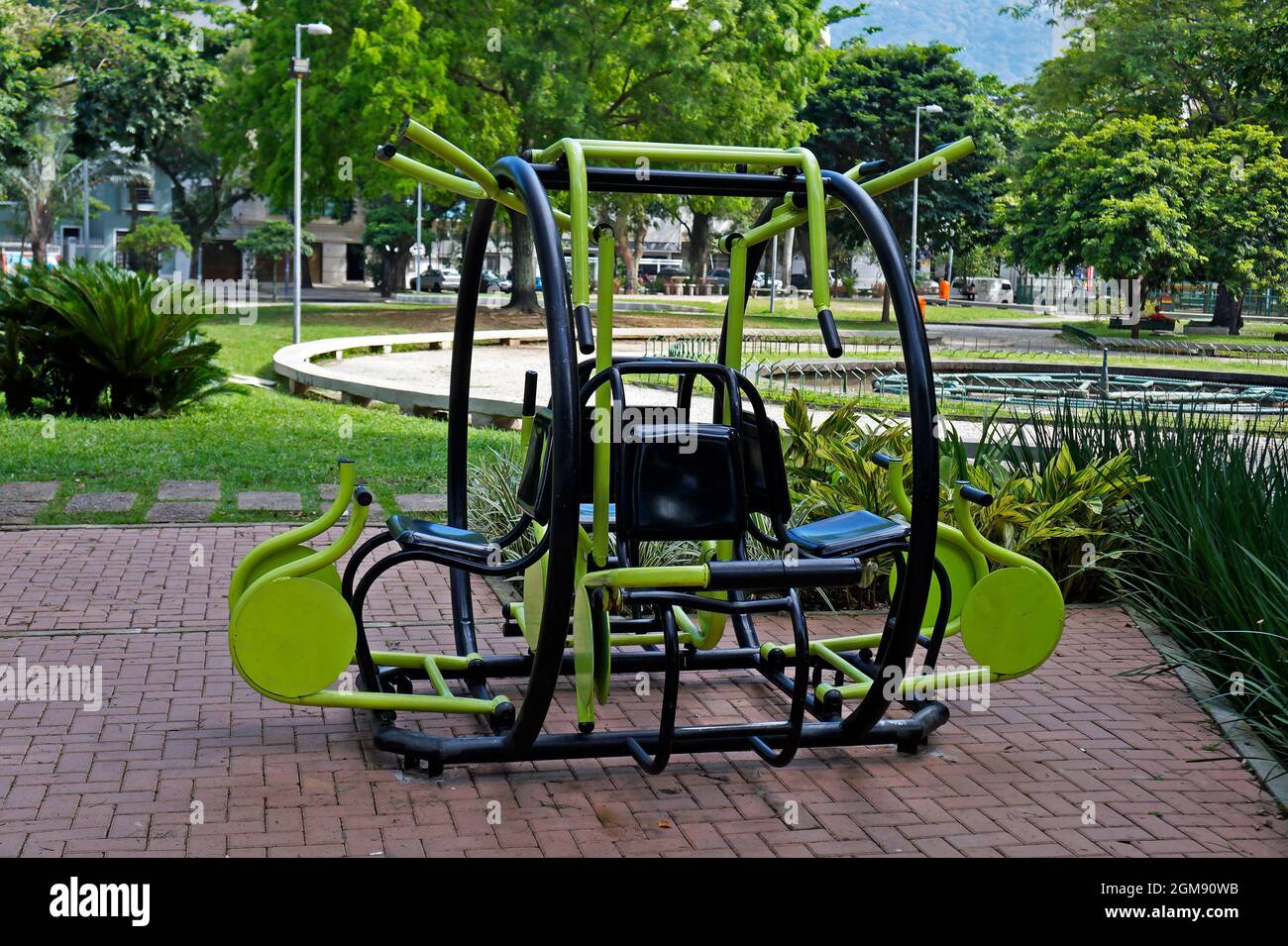 RIO DE JANEIRO, BRAZIL - DECEMBER 1, 2019: Public gym equipment at Santos Dumont Square, in Gavea neighborhood Stock Photo