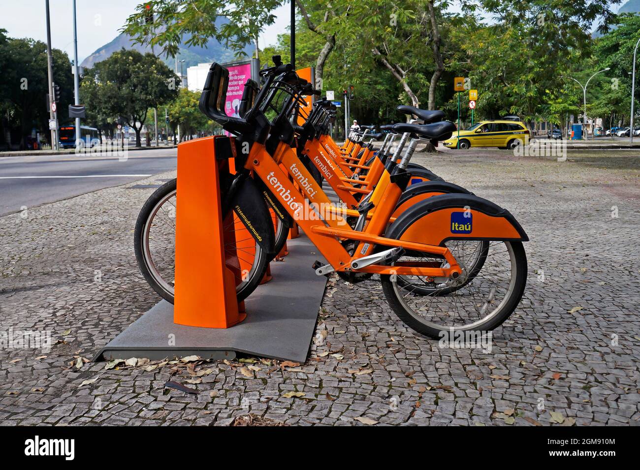 RIO DE JANEIRO, BRAZIL DECEMBER 1, 2019 Rental bike station full of