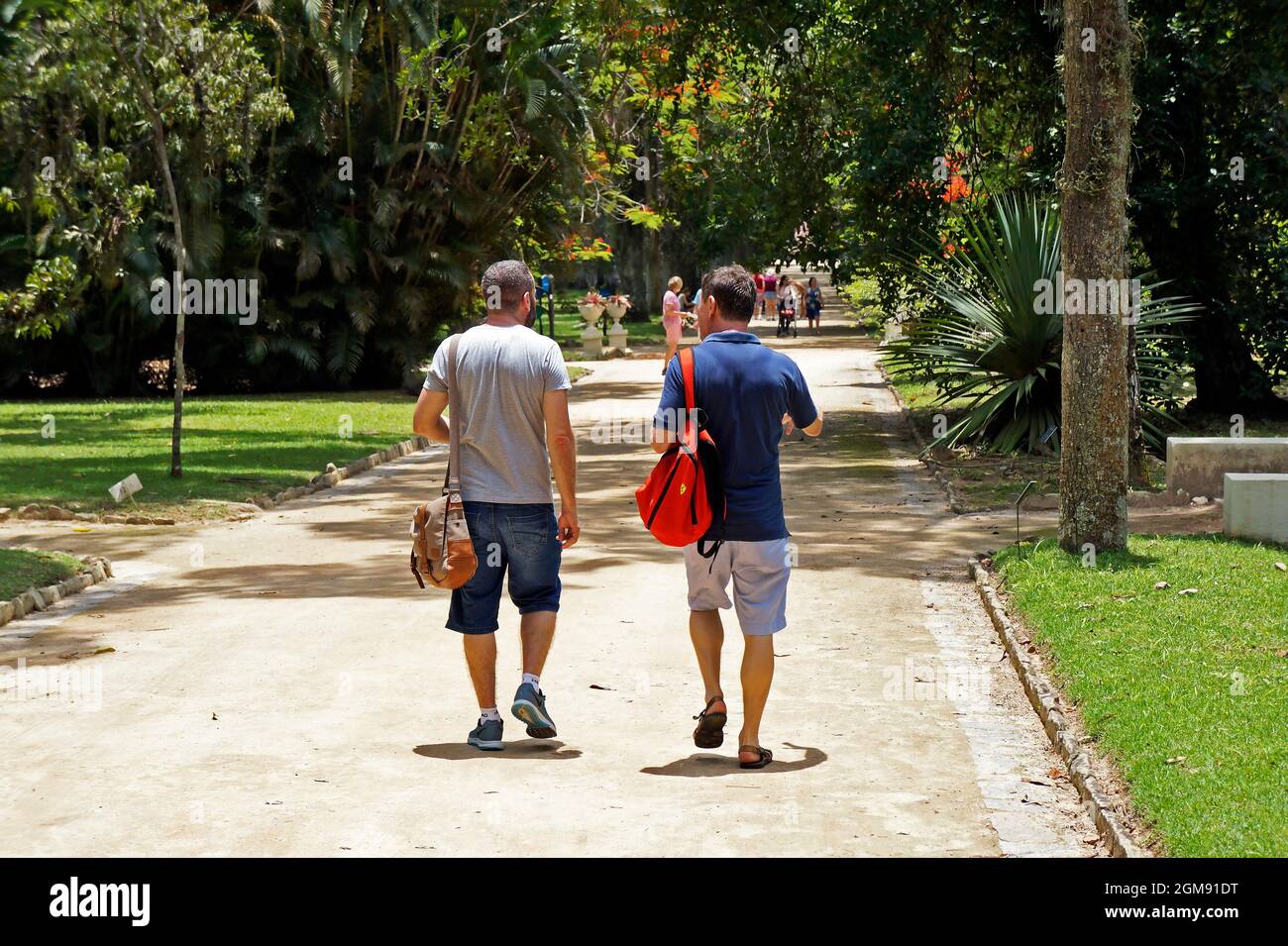 RIO DE JANEIRO, BRAZIL - DECEMBER 1, 2019: Gay men couple walking in the park Stock Photo
