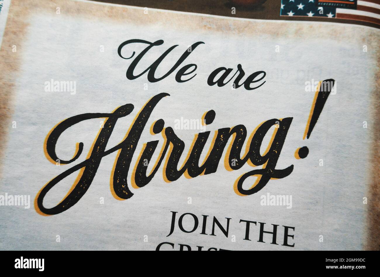 We are Hiring Sign, 2021, NYC, USA Stock Photo