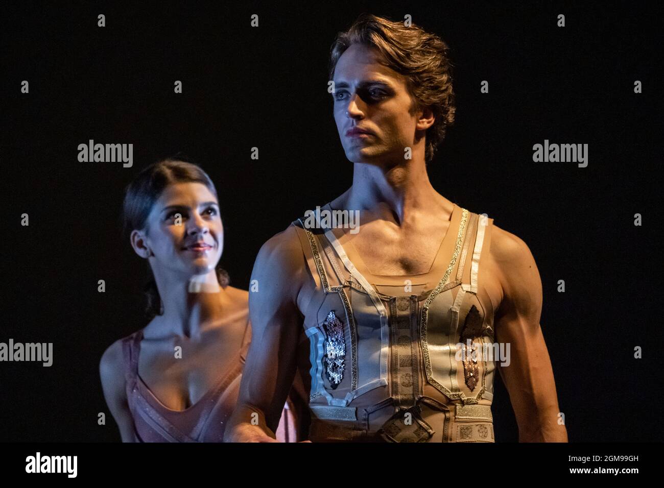 Ukrainian Ballet Gala at Sadler’s Wells. Premiere of Ludovic Ondiviela’s System A/I, a piece in which dancers ponder “the consequences of a scenario in which artificial intelligence has replaced human connection and what that could mean for our emotional lives”. Ukrainian dancers from American Ballet Theatre, Wiener Staatsballett, Lithuanian National Ballet and Toulouse Ballet du Capitole join with stars from The Royal Ballet and English National Ballet. Curated by the Ukrainian dancer (and former Royal Ballet star) Ivan Putrov and British-Ukrainian theatre director Olga Danylyu. London, UK. Stock Photo