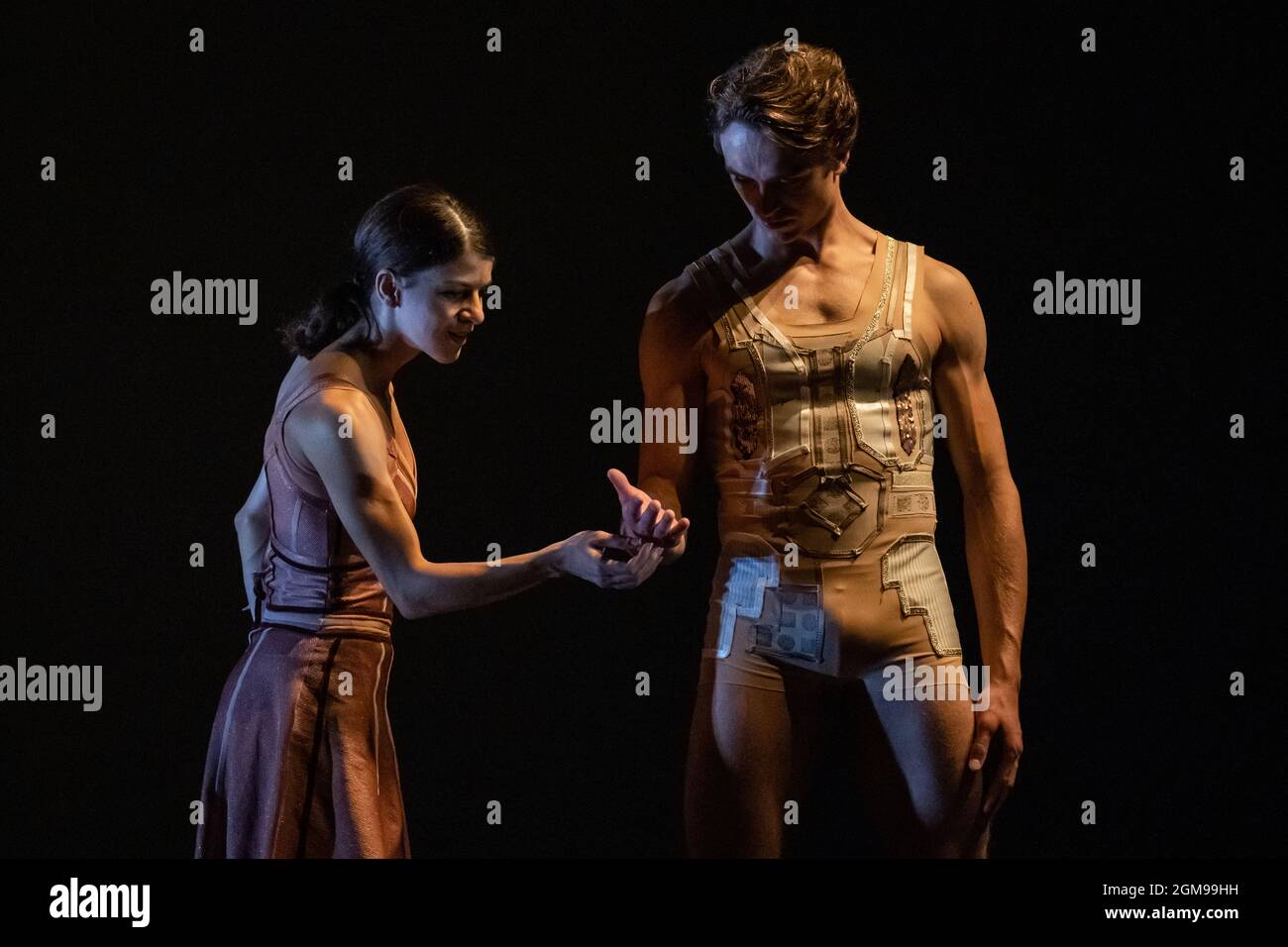 Ukrainian Ballet Gala at Sadler’s Wells. Premiere of Ludovic Ondiviela’s System A/I, a piece in which dancers ponder “the consequences of a scenario in which artificial intelligence has replaced human connection and what that could mean for our emotional lives”. Ukrainian dancers from American Ballet Theatre, Wiener Staatsballett, Lithuanian National Ballet and Toulouse Ballet du Capitole join with stars from The Royal Ballet and English National Ballet. Curated by the Ukrainian dancer (and former Royal Ballet star) Ivan Putrov and British-Ukrainian theatre director Olga Danylyu. London, UK. Stock Photo