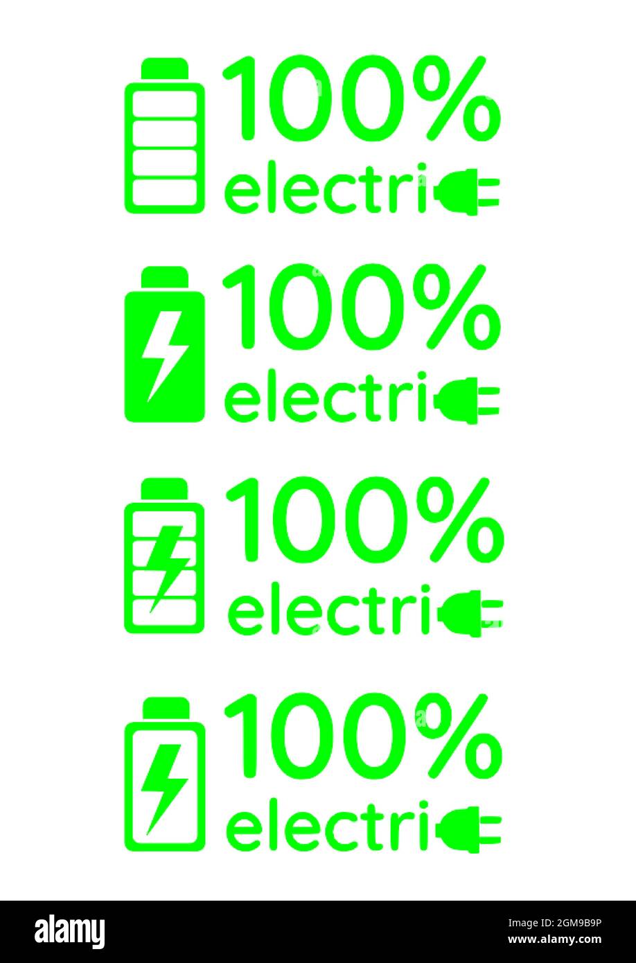 100% electric car, vehicle, full electric, charge, battery Stock Vector