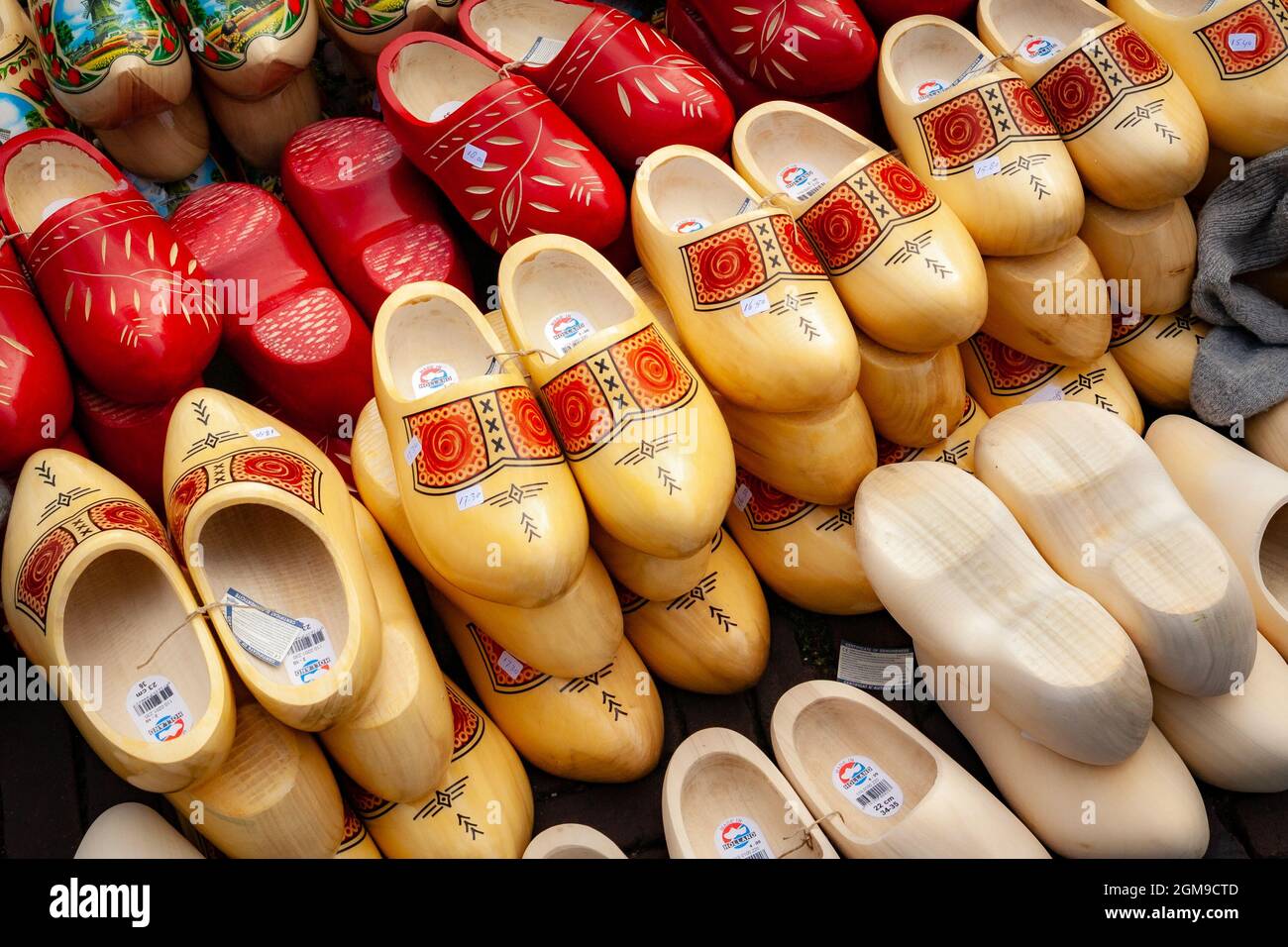 Dutch traditional wooden shoes for sale on a market in Amsterdam, Holland - September 3, 2010 Stock Photo
