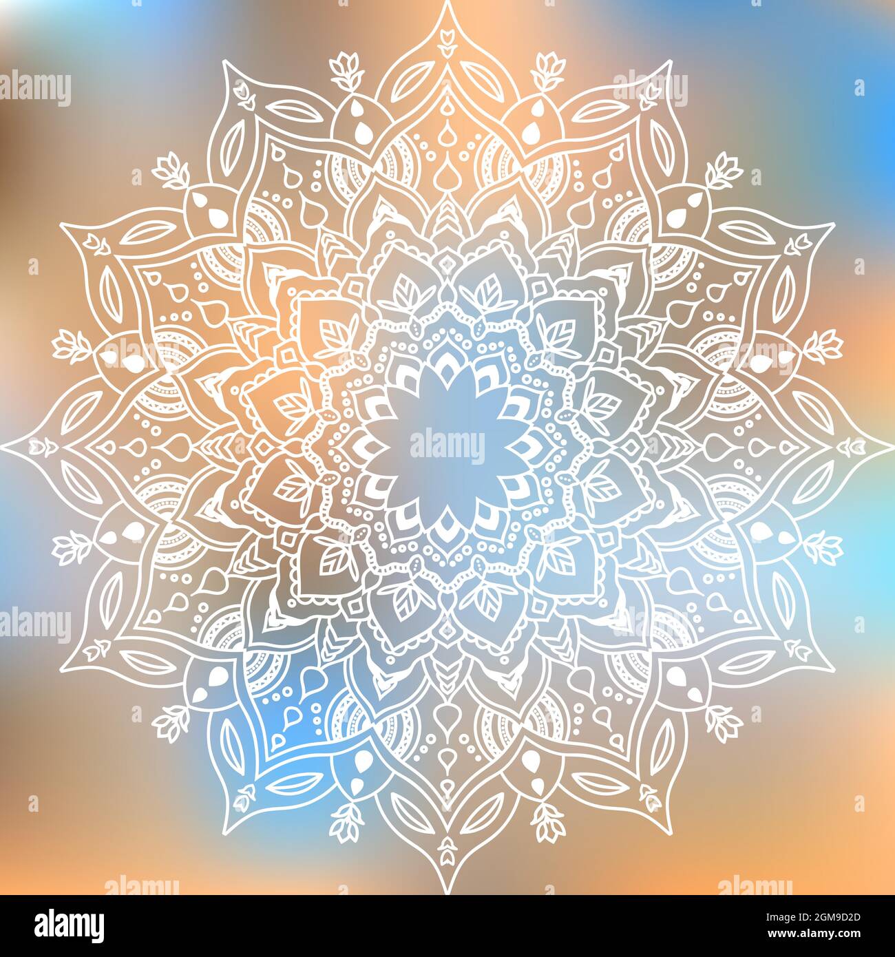 Hand-drawn white mandala. Vector illustration isolated on colored background. Stock Vector