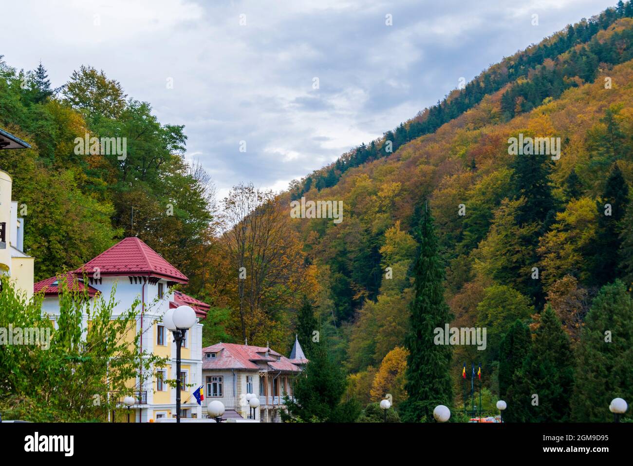 Hotels and Pensions from the Slanic Moldova Resort, Bacau, Romania Stock Photo