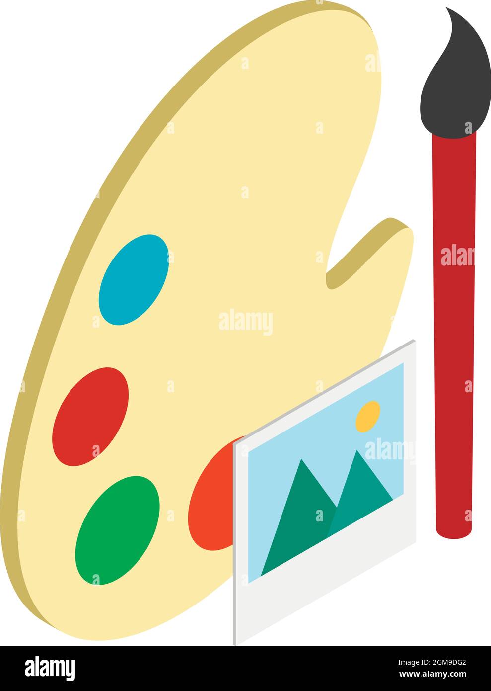 Art equipment icon isometric vector. Paint palette with paint brush and