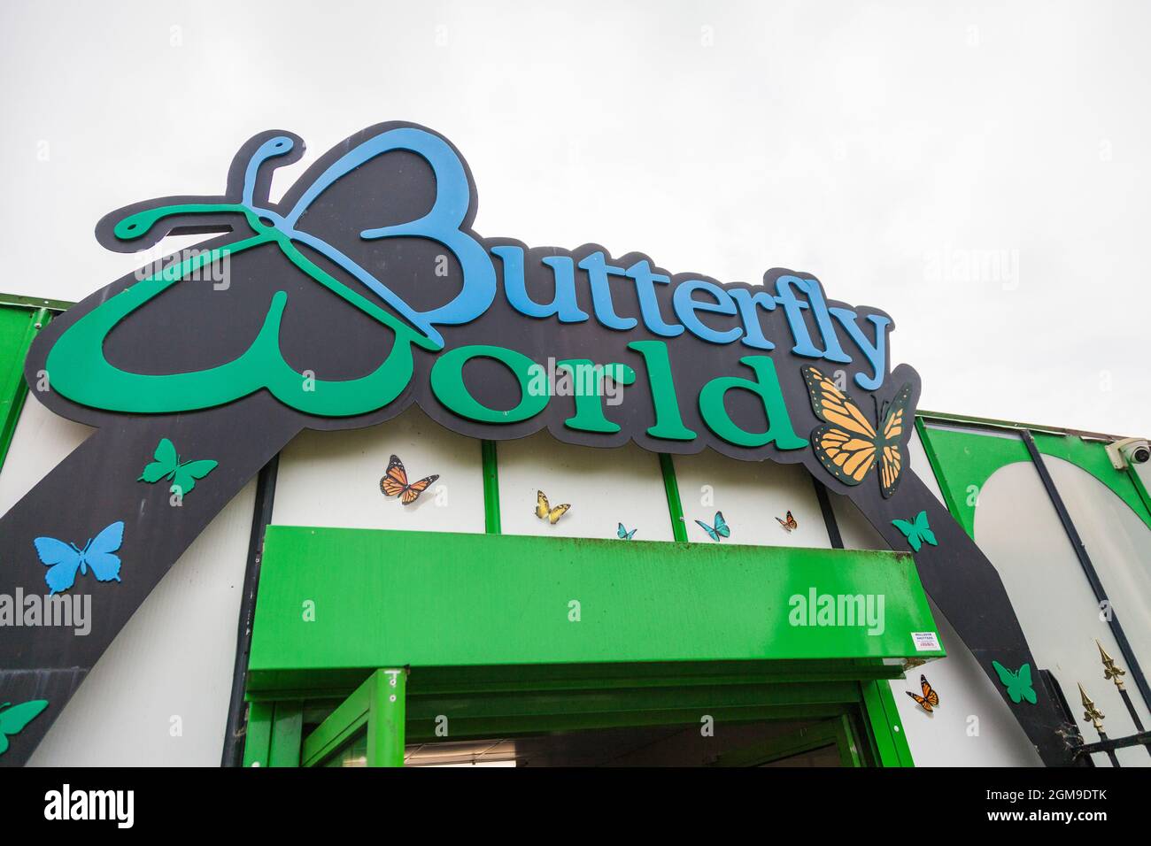 The signage at Butterfly World in Preston Park, Eaglescliffe, Stockton on Tees, England , U K Stock Photo