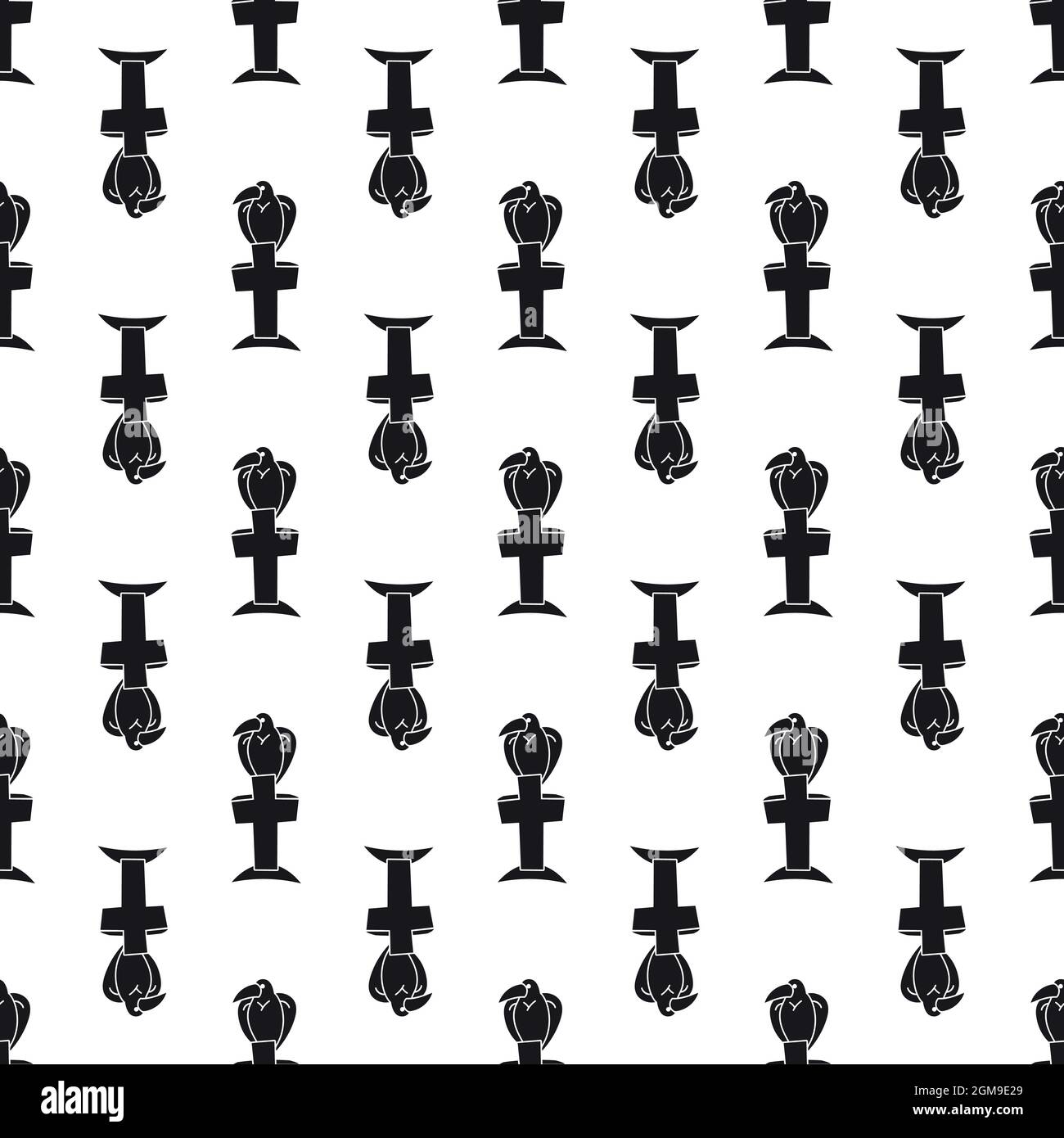 Bird on grave cross pattern seamless background texture repeat wallpaper geometric vector Stock Vector