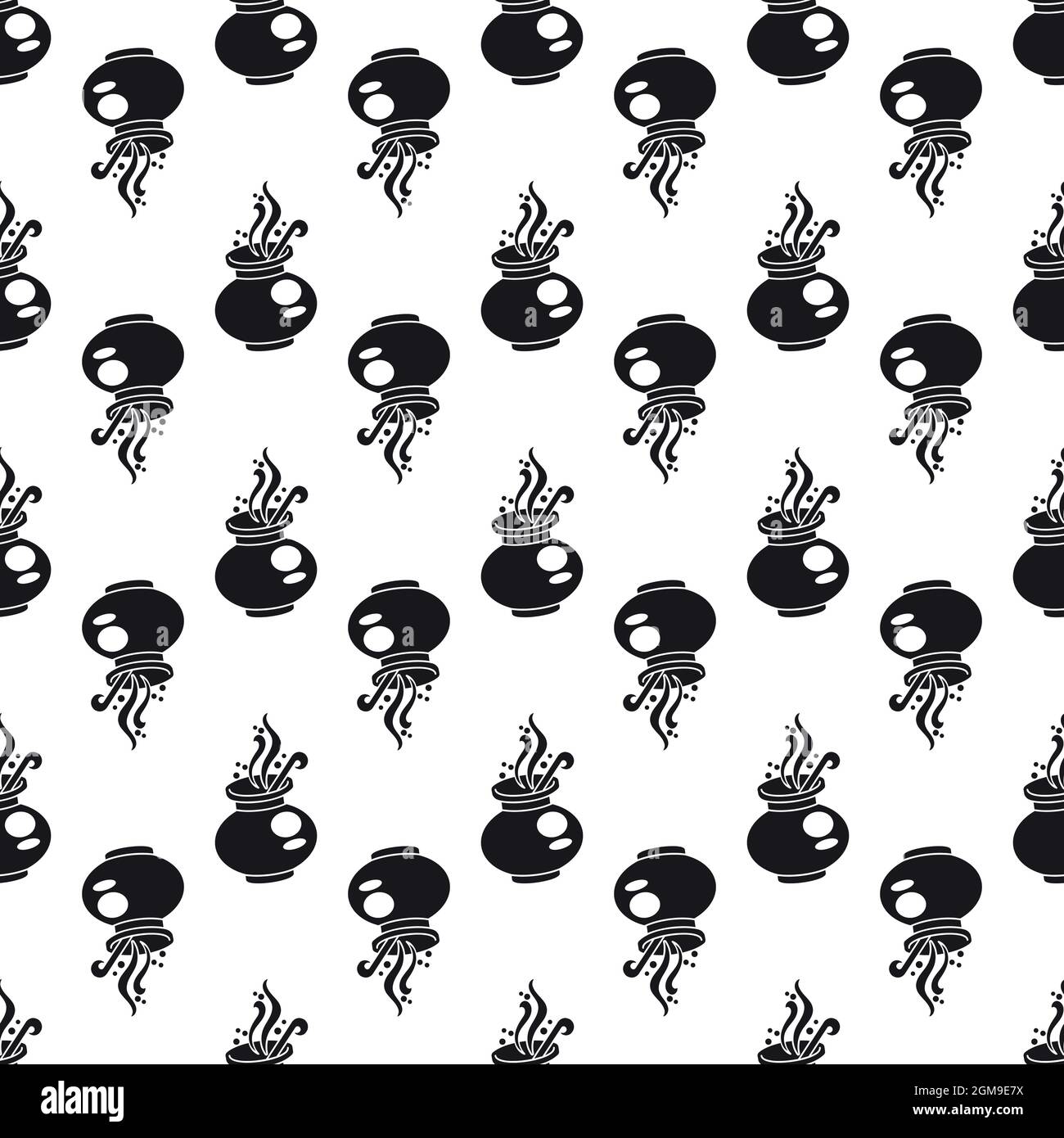 Magic cauldron pattern seamless background texture repeat wallpaper geometric vector Stock Vector