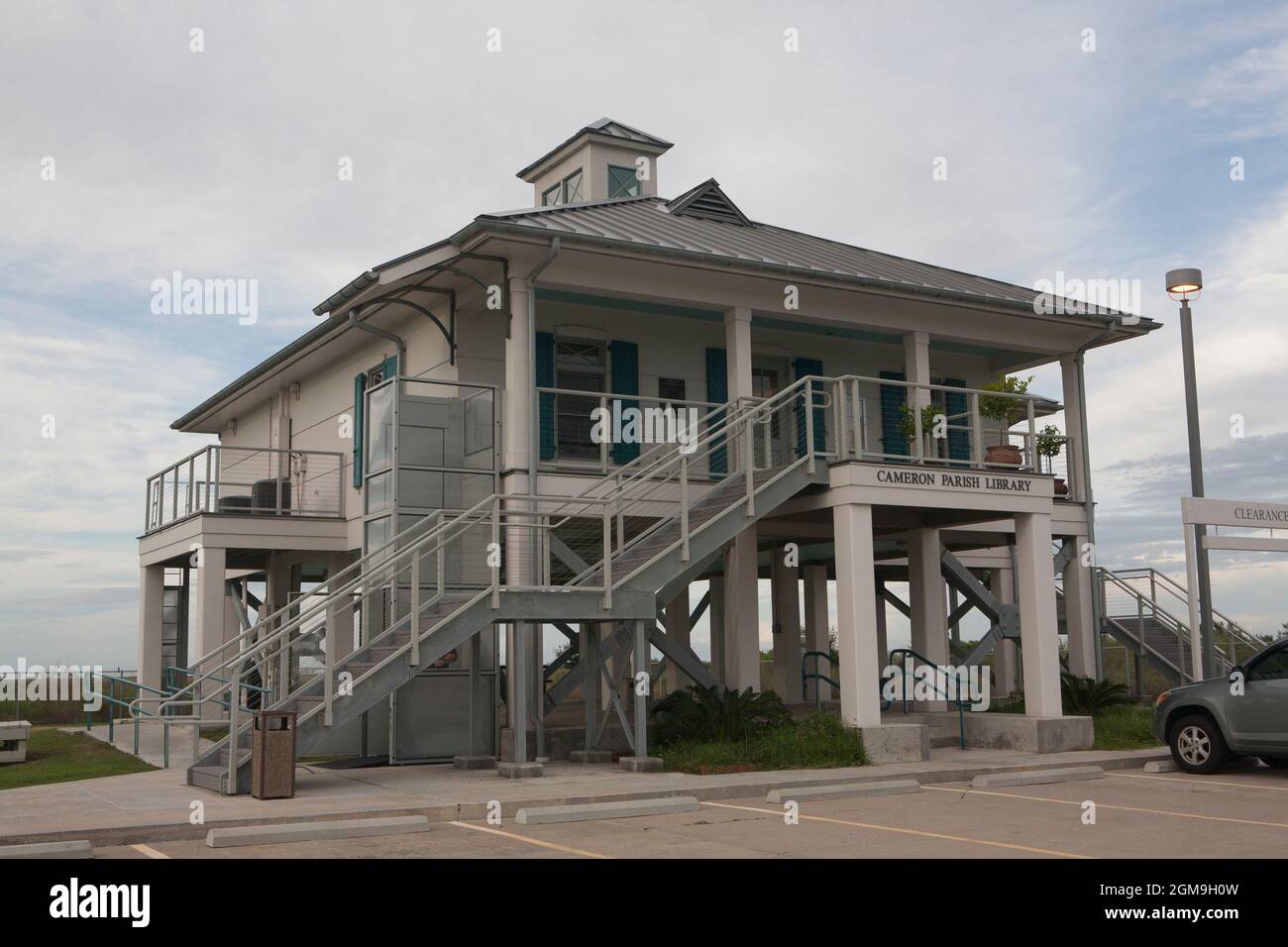 Hurricanes are hard on libraries. Johnson Bayou branch opened in 2011 replacing one destroyed by Rita. Library is now closed due to hurricane damage. Stock Photo