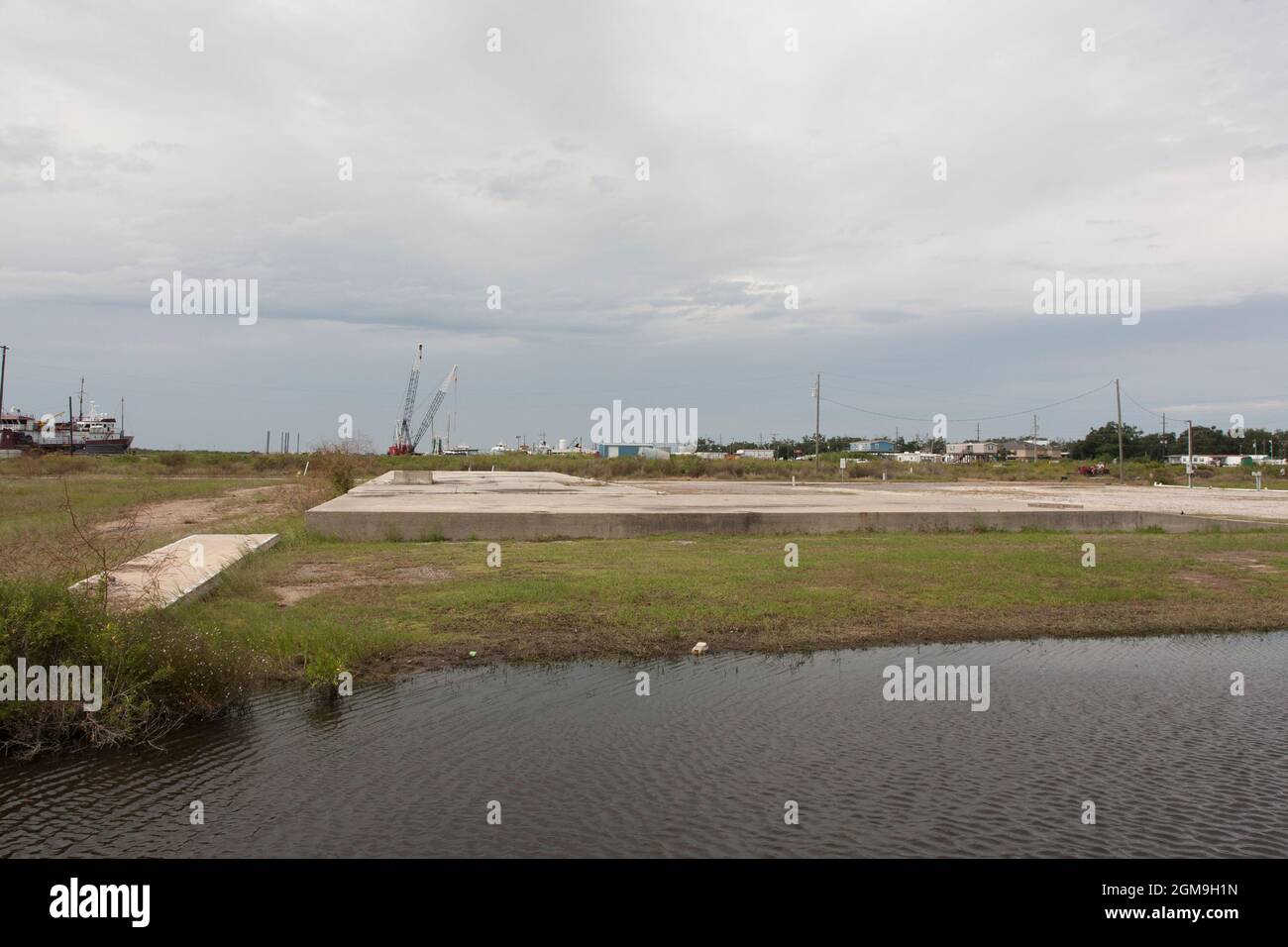 All that remains of this building in Cameron is the foundation. It was not able to withstand Hurricane Ike in 2008, Davis Road, Cameron, LA. Stock Photo