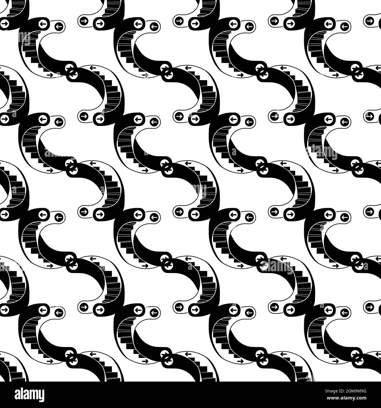 Curve escalator pattern seamless background texture repeat wallpaper geometric vector Stock Vector