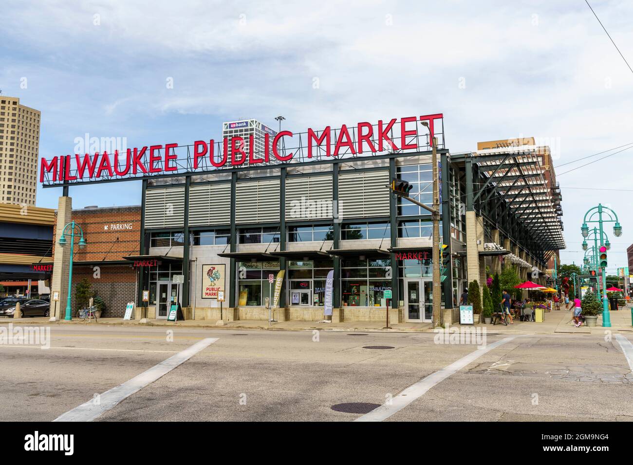 The Milwaukee Public Market is a bustling destination in the Third Ward neighborhood near downtown Milwaukee, Wisconsin. Stock Photo