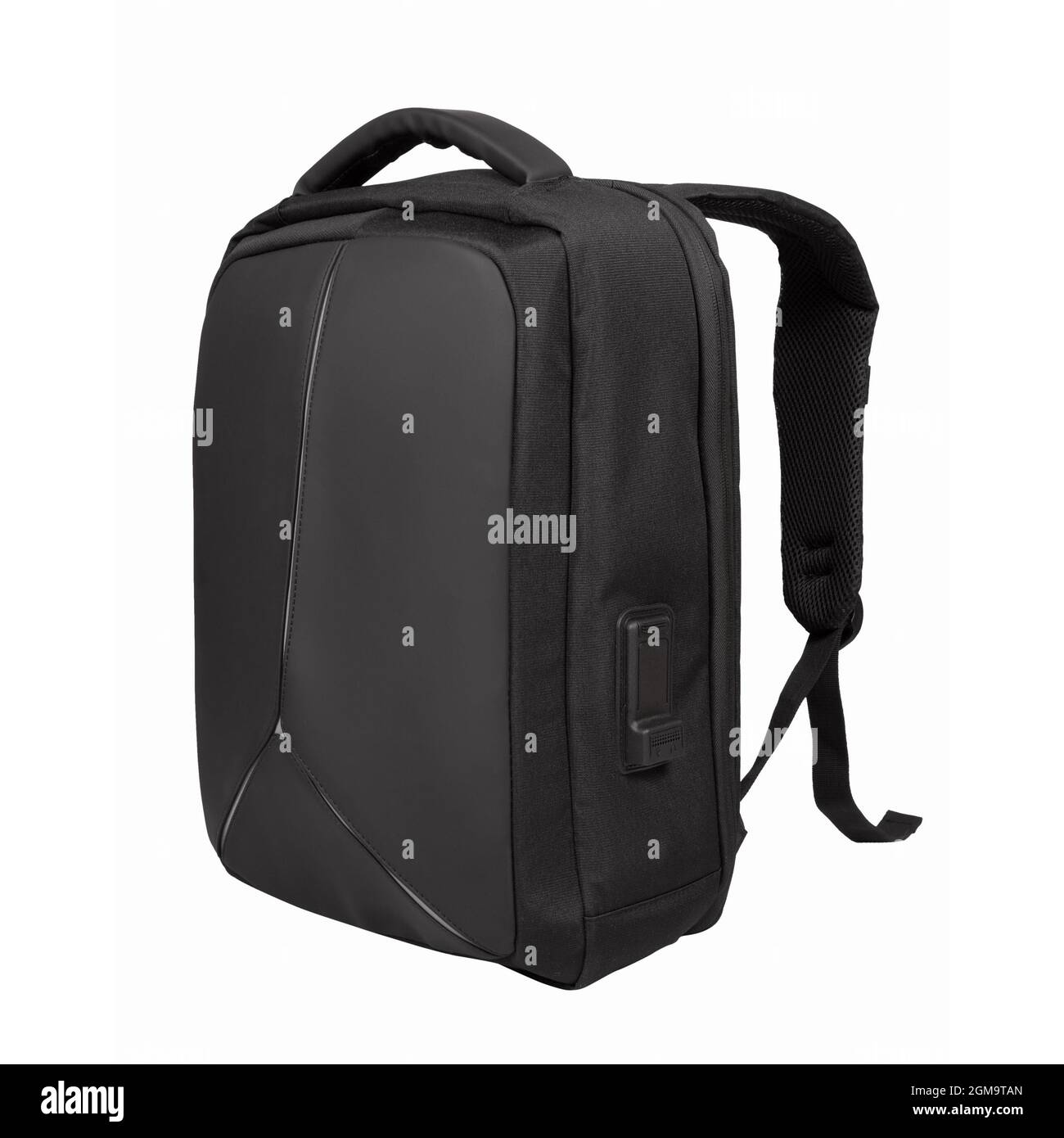 Black backpack with dedicated laptop compartment with charging and