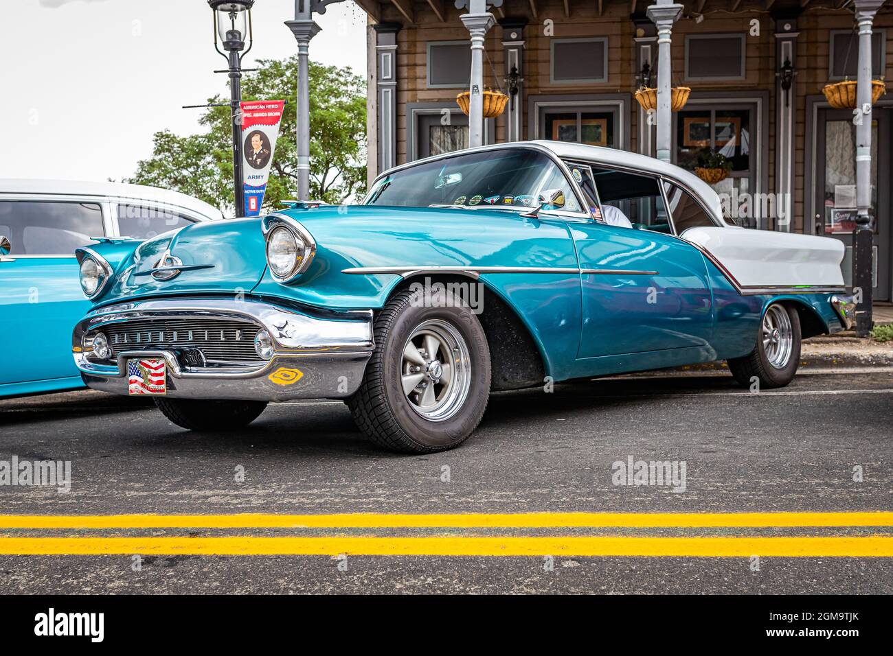 Virginia City, NV - July 30, 2021: 1957 Oldsmobile Golden Rocket 88 Hardtop Coupe at a local car show. Stock Photo