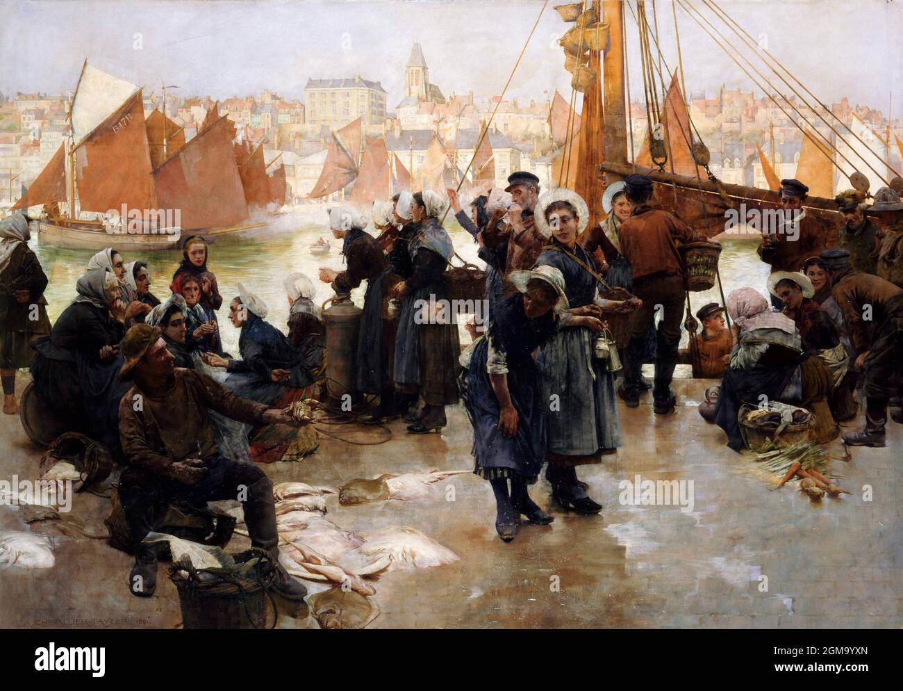 The Departure of the Fishing Fleet, Boulogne, by Albert Chevallier Tayler (1862-1925), oil on canvas, 1891 Stock Photo
