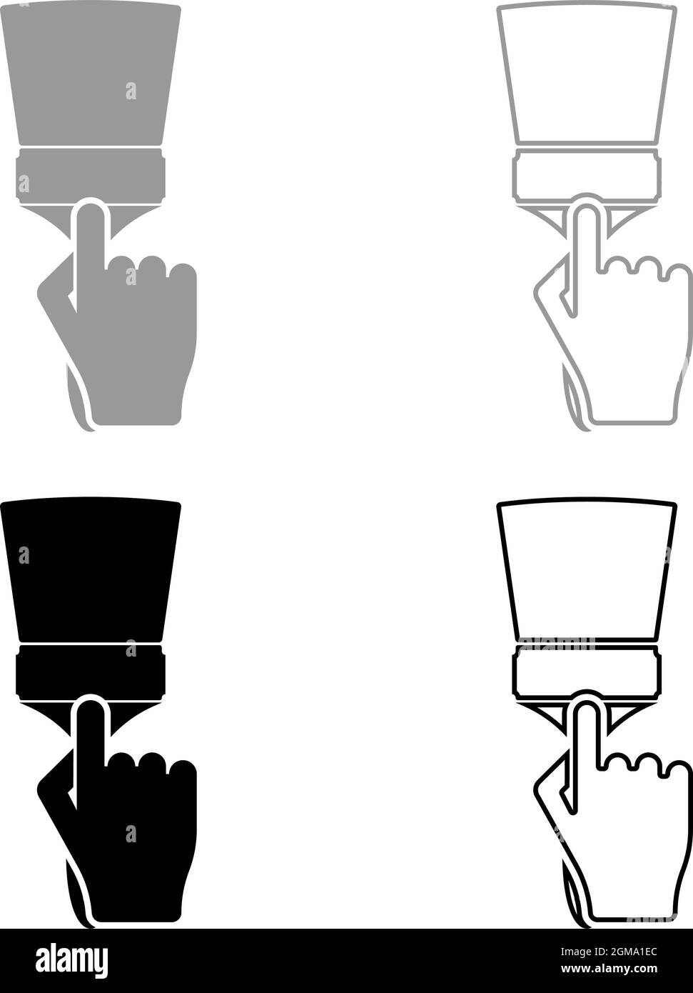 Paint brush in hand use tool arm set icon grey black color vector ...