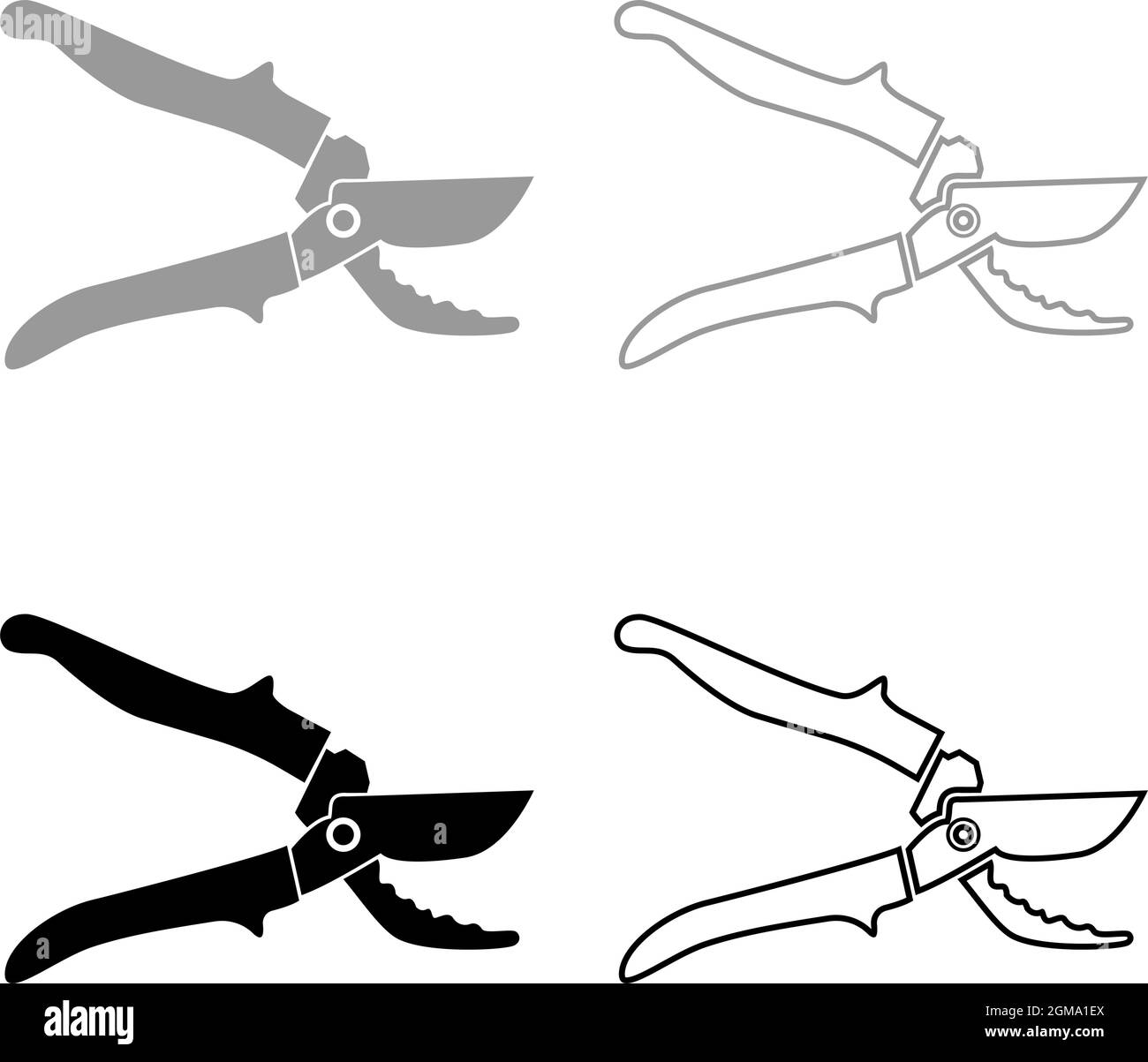 Secateur garden pruner pruning shears Clippers Hand scissors Manual cutting set icon grey black color vector illustration flat style simple image Stock Vector