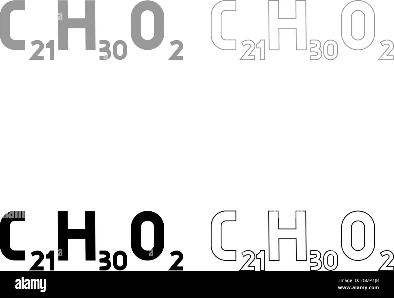 Chemical formula C21H30O2 Cannabidiol CBD Phytocannabinoid marijuana pot grass hemp cannabis molecule set icon grey black color vector illustration Stock Vector