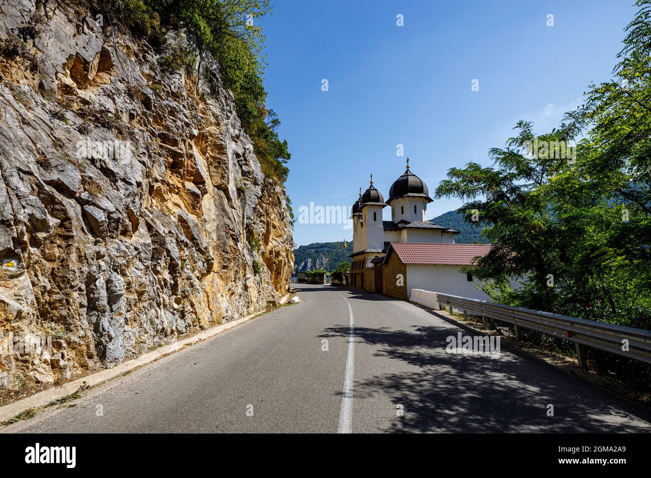The Mraconia Monastery at the Danube River in Romania Stock Photo