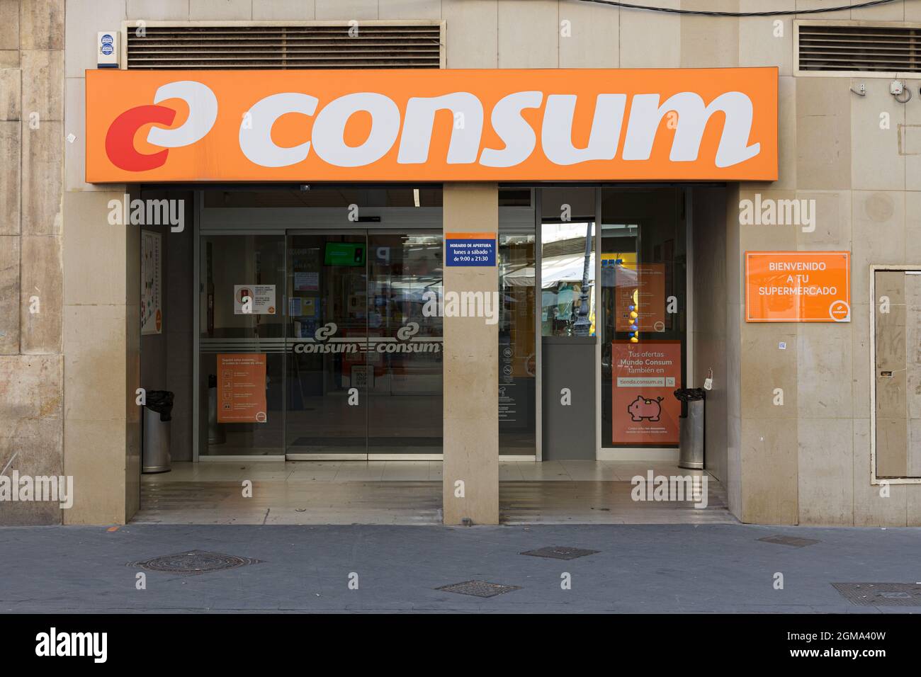 VALENCIA, SPAIN - SEPTEMBER 16, 2021. Consum is a Spanish supermarket chain, based in Silla Stock Photo