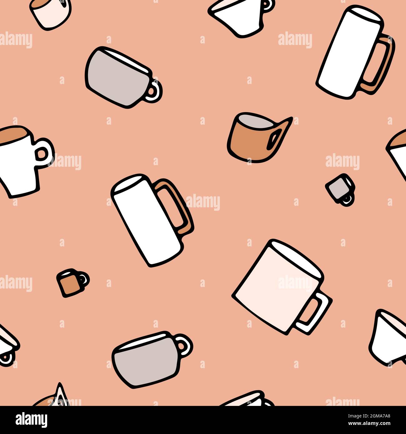 Pattern with kitchen mug on a beige background. Stock Vector