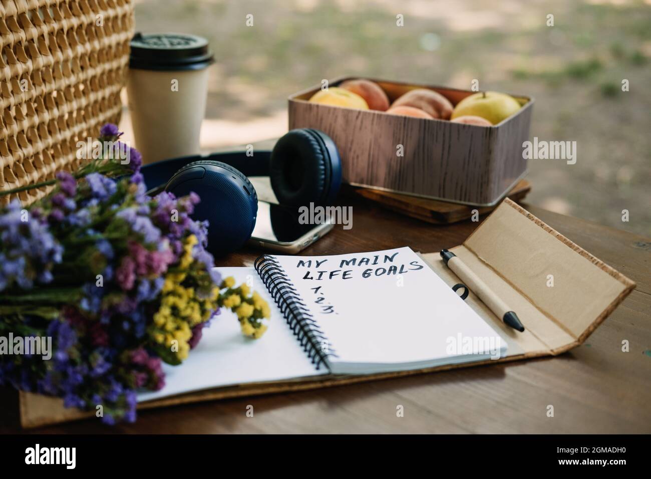 New Years Resolutions Life Goals list in open notebook on the table ...