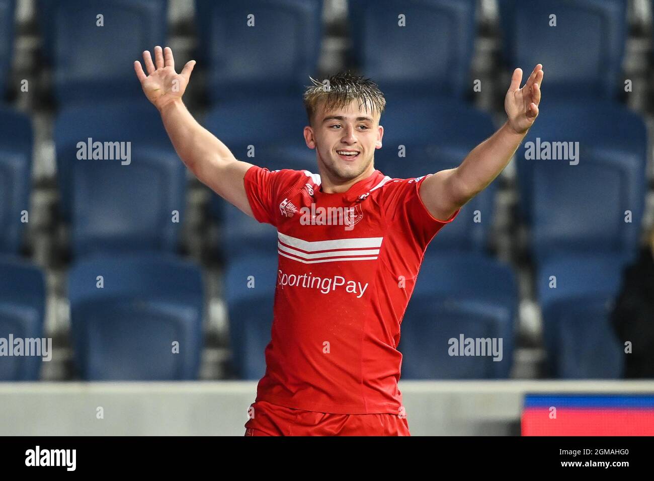 Mikey Lewis (20) of Hull KR celebrates his try Stock Photo - Alamy