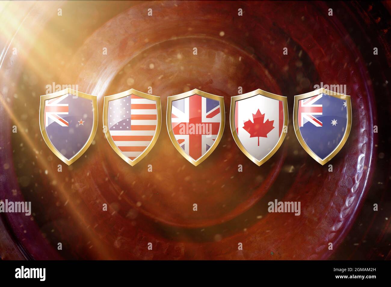 Australia, us, great britain,canada, and new zealand flags in golden