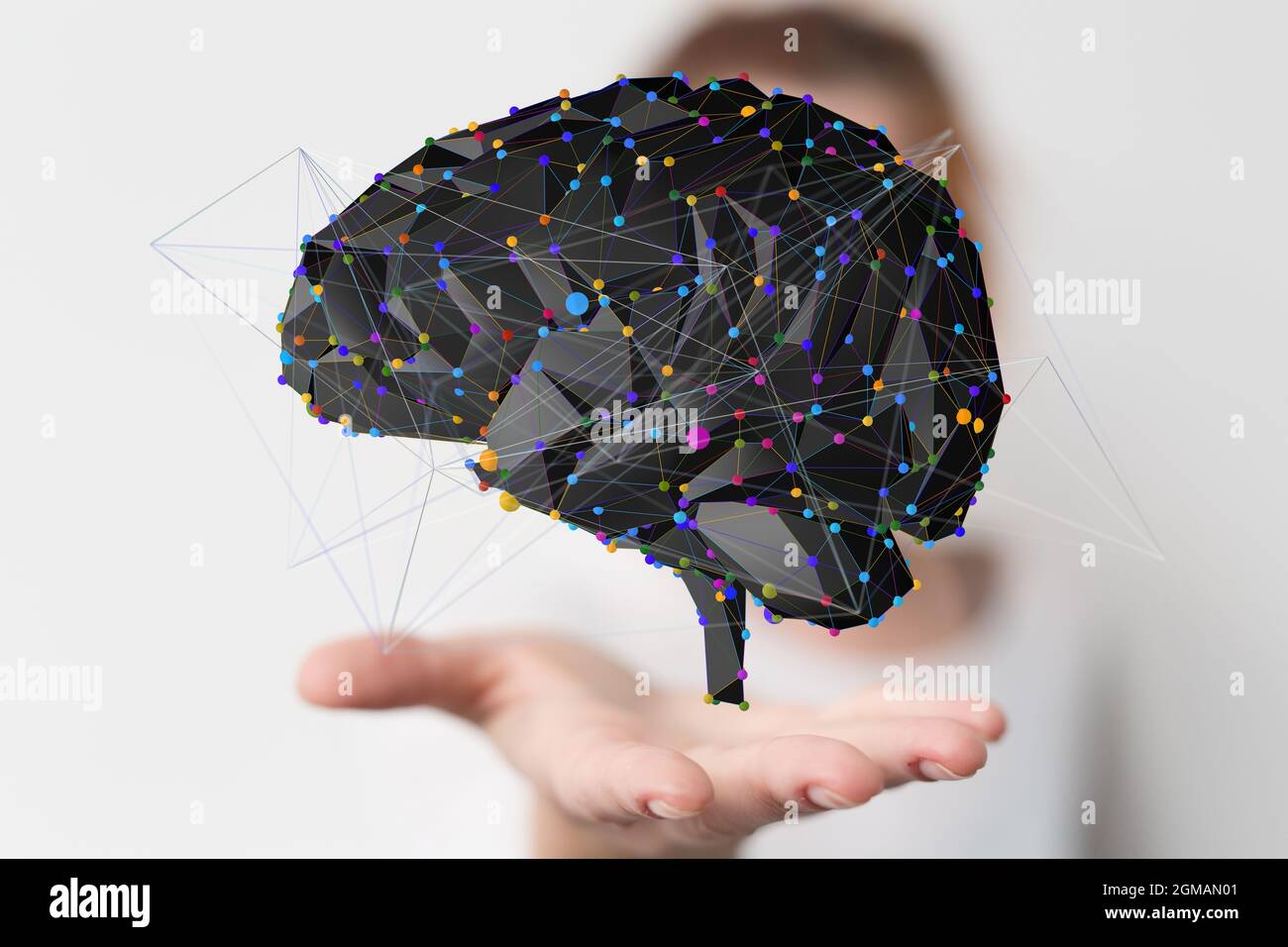 3D rendering of a brain on a scientist's palm - artificial intelligence ...