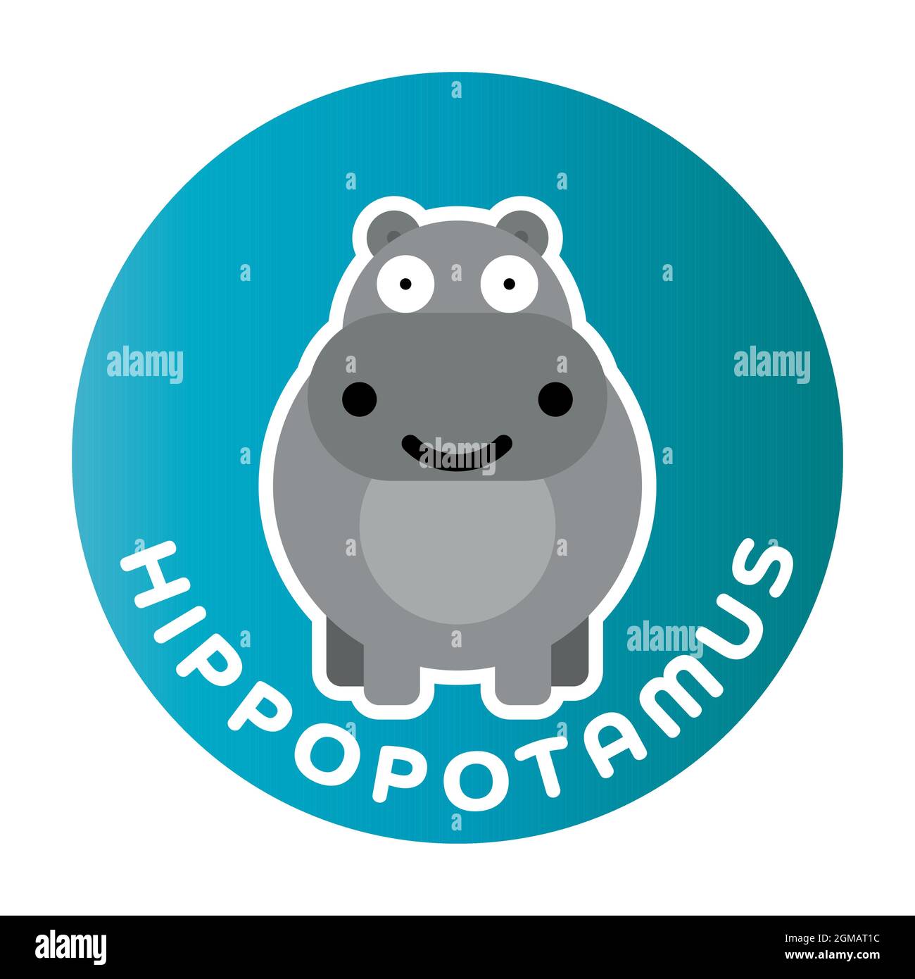 Happy Hippo funny cartoon animal. Children character. Simple vector illustration with dropped