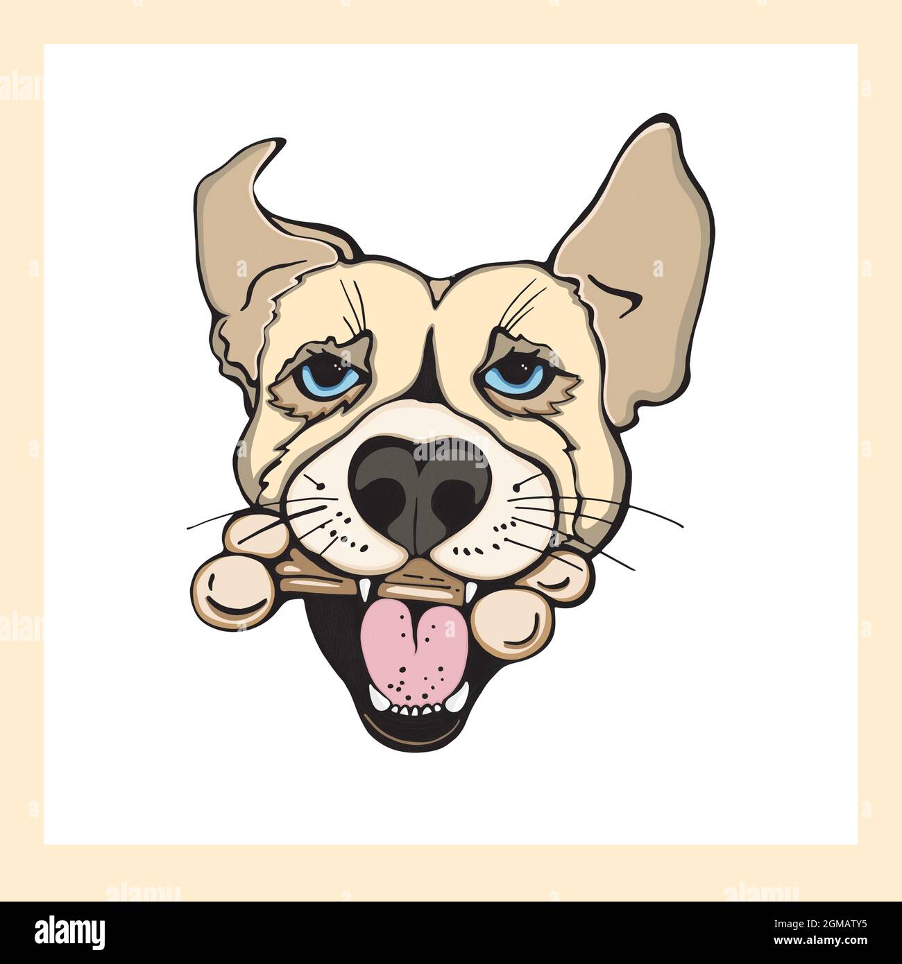 Hand drawn sketch style portrait of a dog with bone isolated on white ...