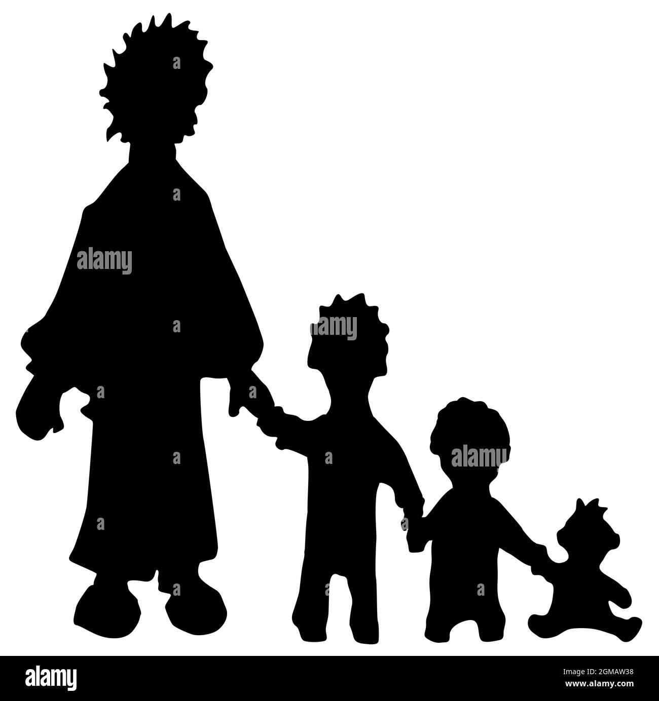 Family single parent figure silhouette stencil black, vector