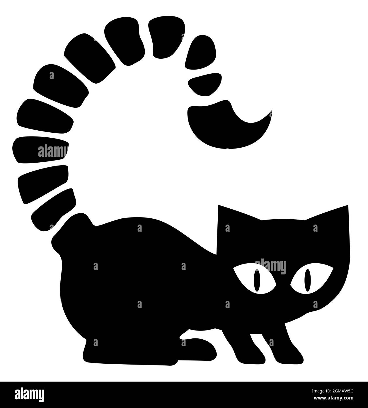 Scorpion cat silhouette outline black, vector illustration, horizontal, over white, isolated Stock Vector