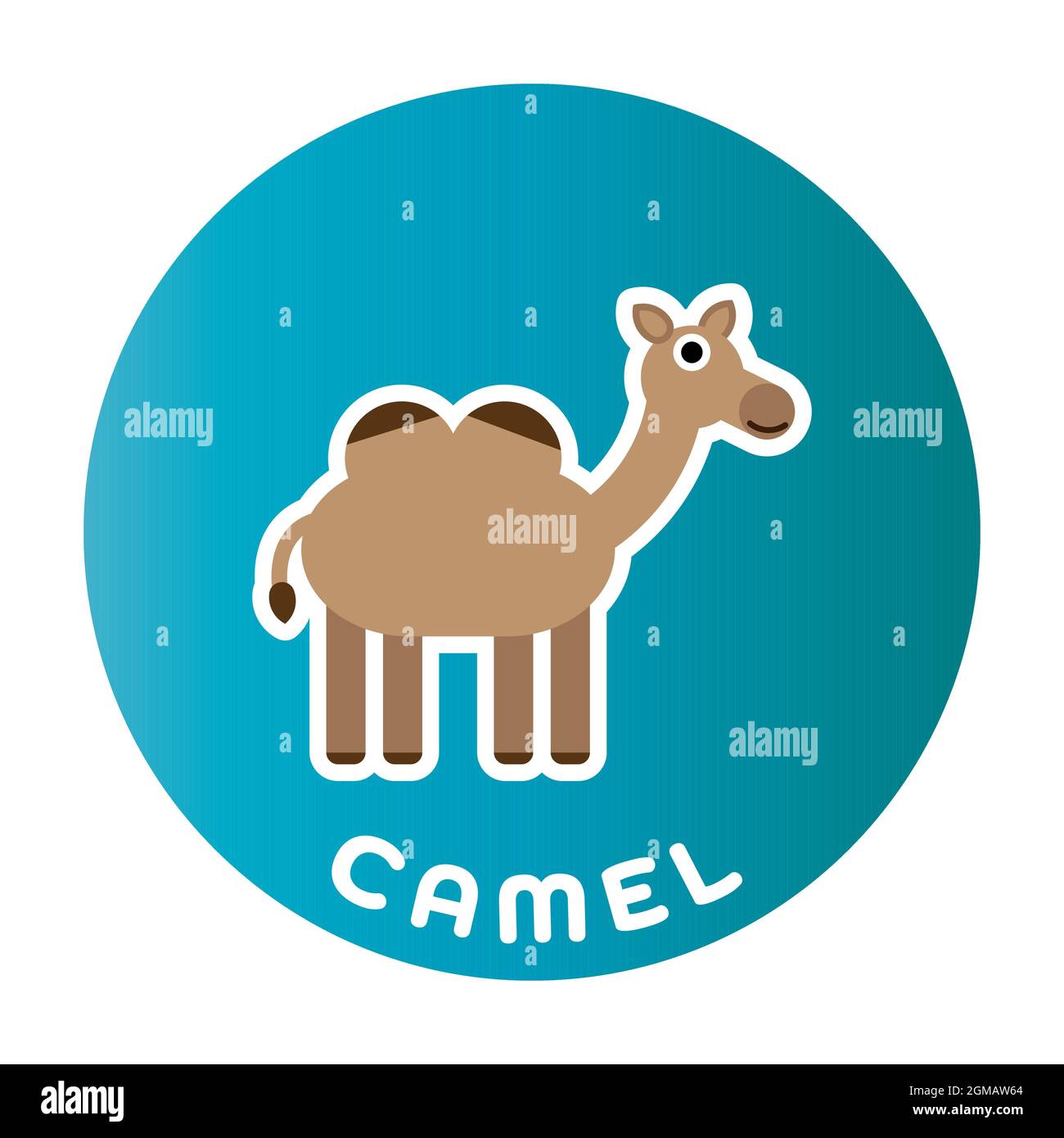Happy Camel - funny cartoon animal. Children character. Simple vector illustration with dropped shadow. Stock Vector