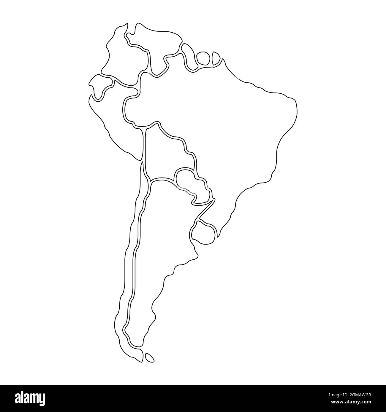 Latin America Countries Blank Map - Simplified Schematic Map Of South America Blank Isolated Continent Political Map Of Countries Generalized And Smoothed Borders Simple Flat Vector Illustration 2GMAWGR