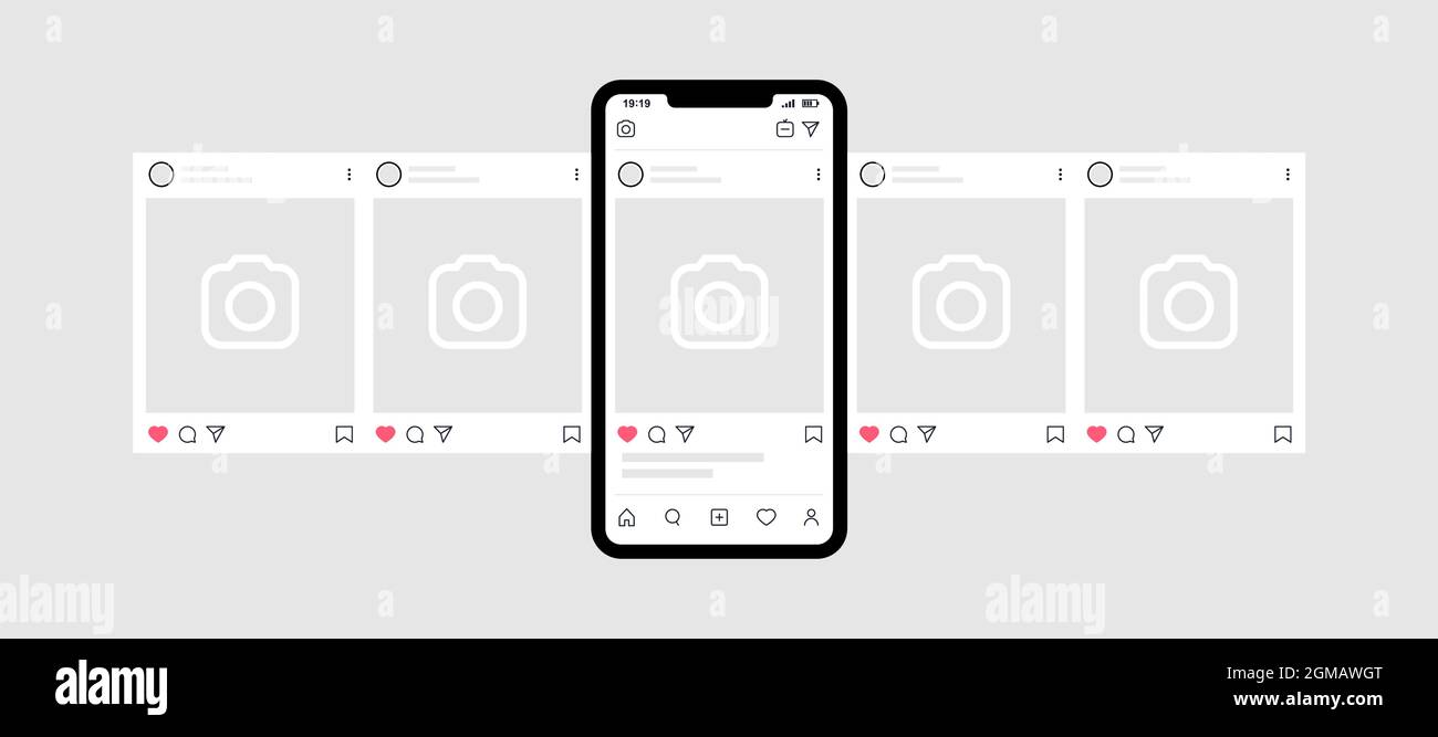 Kyiv, Ukraine - August 1, 2021: Smartphone with Instagram carousel post. Instagram interface carousel post mockup template. Stock Vector